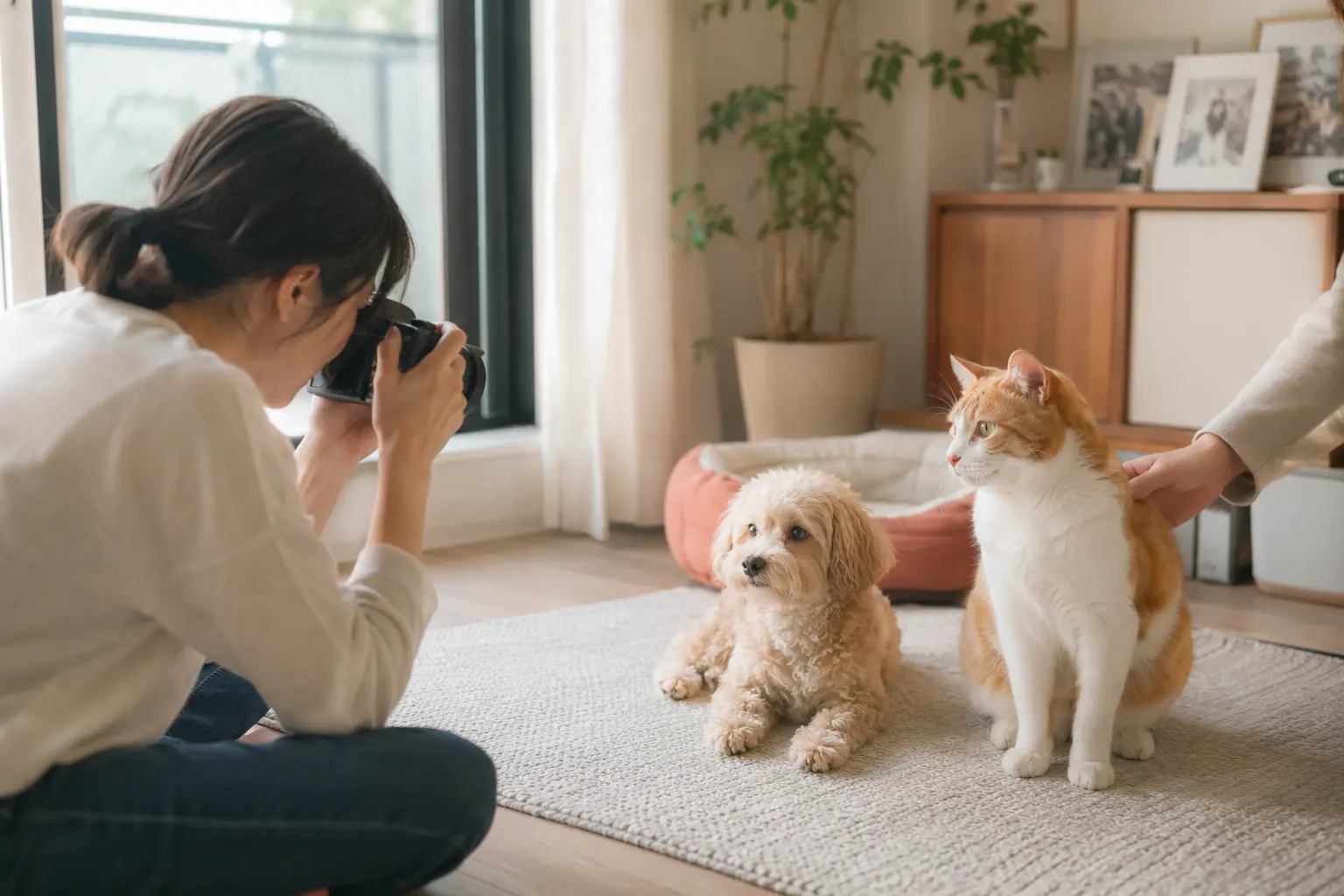 自宅で犬と猫を撮影するペットフォトグラファー